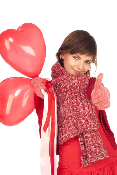 Meisje met rood hart ballon — Stockfoto