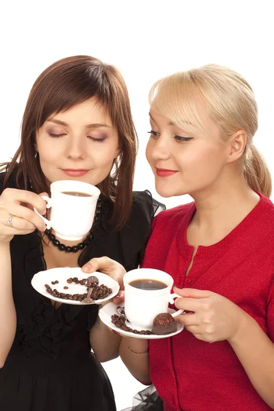 Two girls drinking coffee — Stock Photo, Image