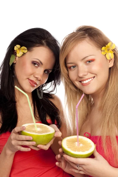 Beautiful girls with citruses — Stock Photo, Image