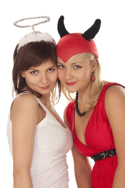 Angel and devil girls over white — Stock Photo, Image