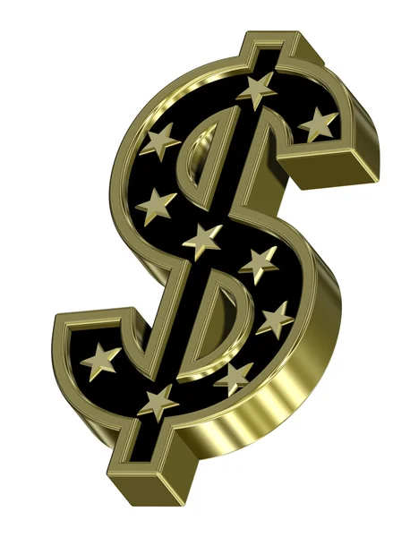 Золотисто-чёрный знак доллара со звездами — стоковое фото