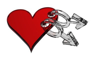 Glass gay sex symbol linked with heart clipart