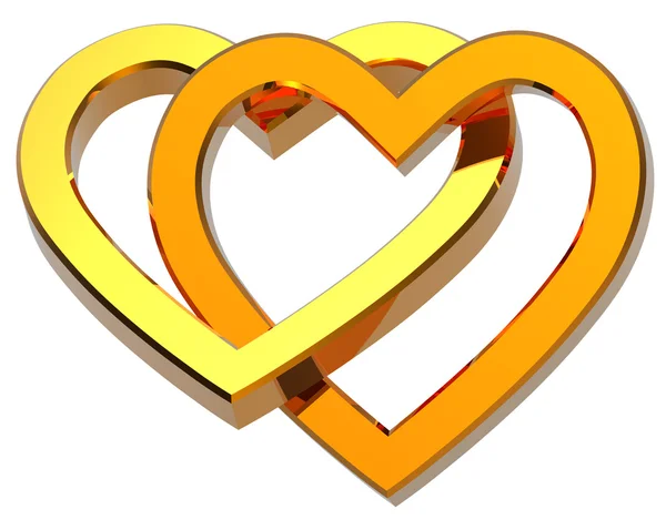 Two joined gold hearts — Stock Photo, Image