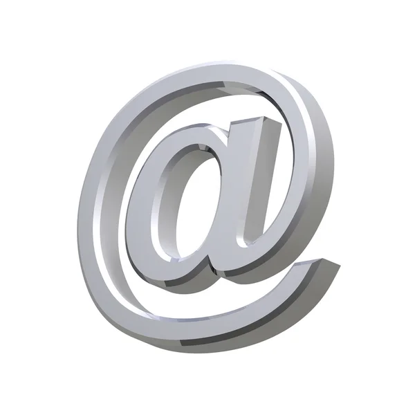 Gümüş e-posta işareti üzerine beyaz izole — Stok fotoğraf