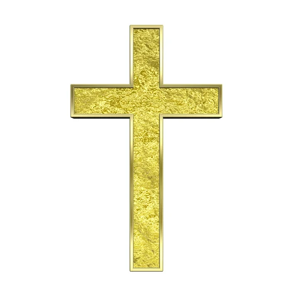 Croce cristiana in oro isolata su bianco . — Foto Stock