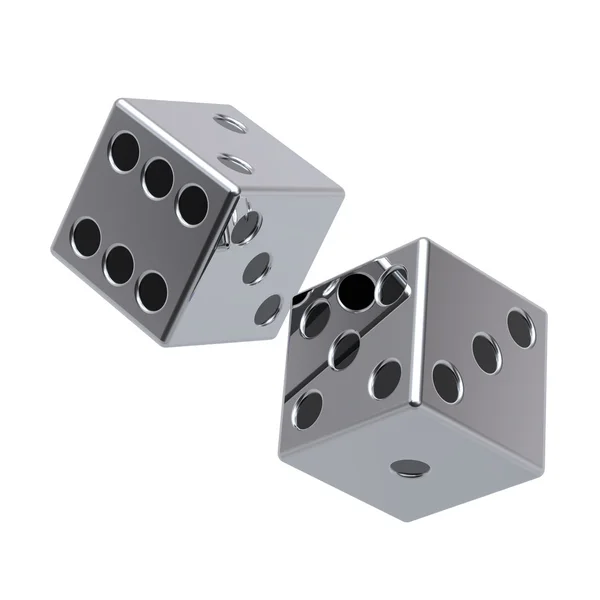 Two chrome dices isolated on white. — Stock Photo, Image