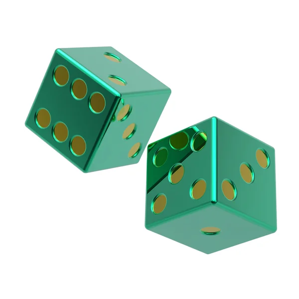 Two green dices isolated on white — Stock Photo, Image
