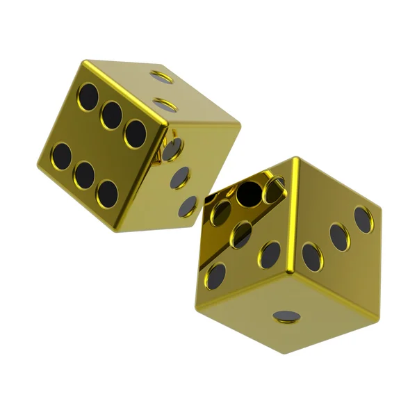 Two gold dices isolated on white — Stock Photo, Image