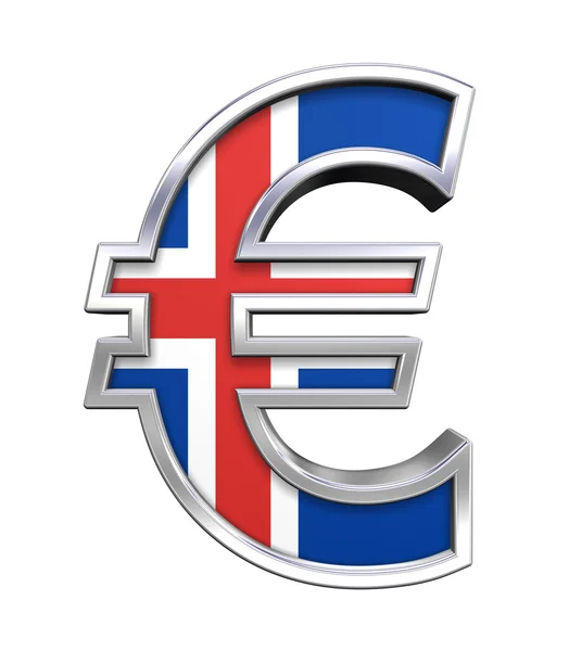 Segno argento Euro con bandiera Islanda — Foto Stock