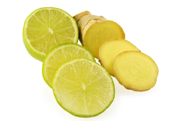 Lime and ginger cut by segments — Stock Photo, Image