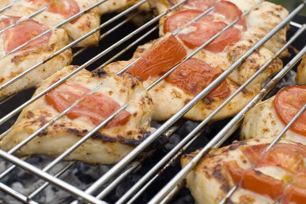 Grilled delicious kebabs over grill — Stock Photo, Image