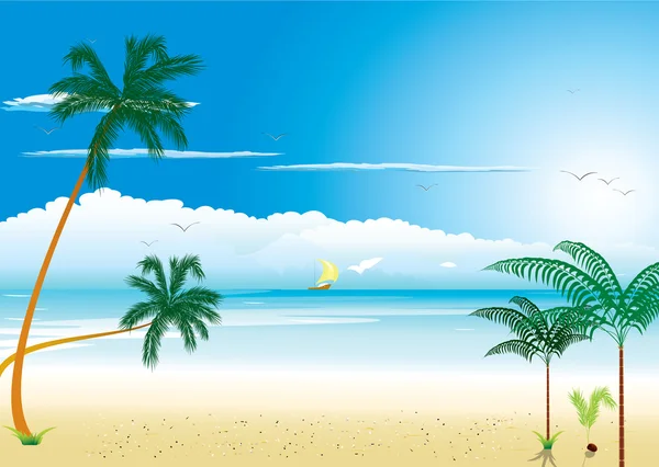 Beautiful tropical beach with boat — Stock Vector