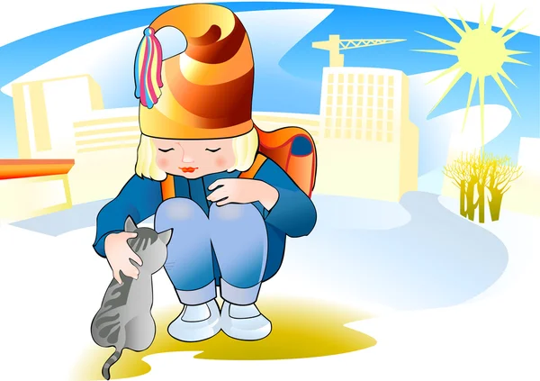 女孩和猫咪 — 图库矢量图片