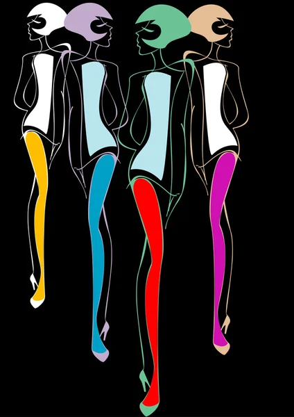 Cztery kolorowe dziewczyny — Wektor stockowy