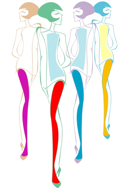 Quatre filles de couleur blanche — Image vectorielle