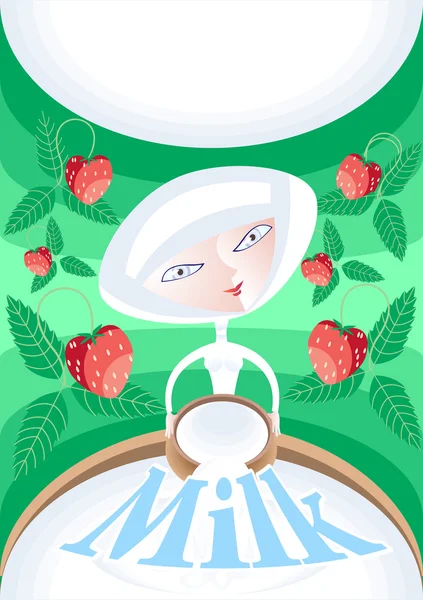 Verse melk met aardbeien — Stockvector
