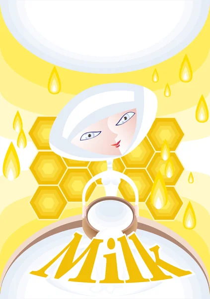 新鲜的牛奶加蜂蜜 — 图库矢量图片