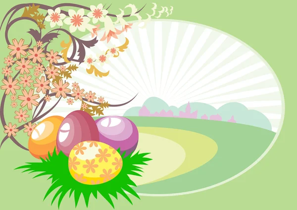 Velikonoční vejce na krajinu — Stockový vektor