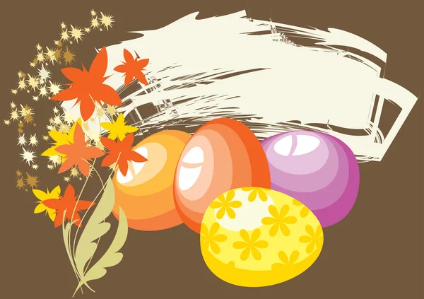 復活祭の卵は、バック グラウンドで木の葉 — ストックベクタ