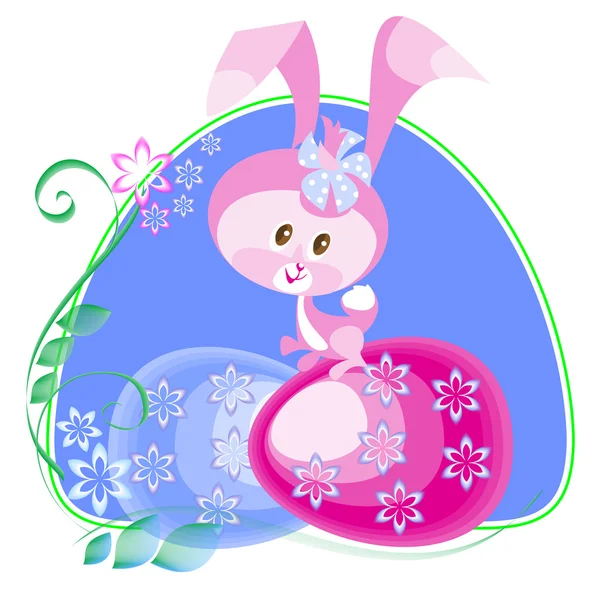 Easter bunny on the blue frame — Stock Vector
