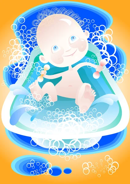 Baby i badet — Stock vektor