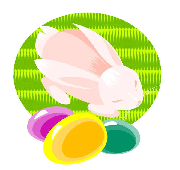 Conejo de Pascua en la hierba verde — Vector de stock
