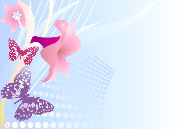 ピンクの花と蝶 — ストックベクタ