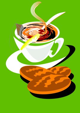 Cap of tea and pastries clipart