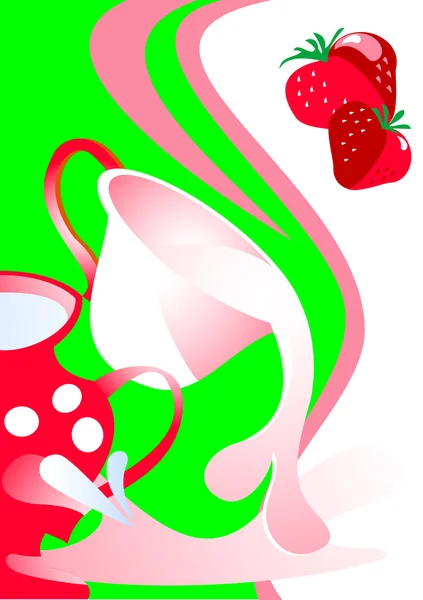 Cap of milk strawberry — Stock Vector