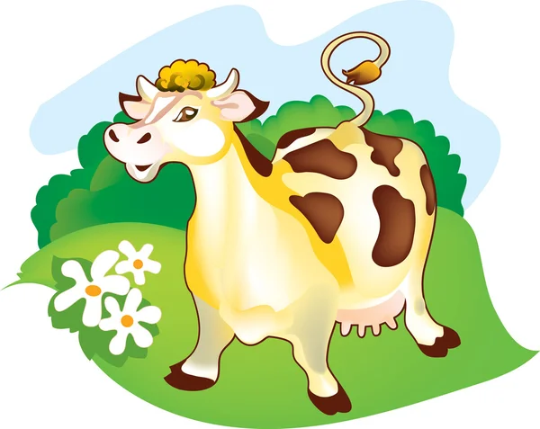 Μια αγελάδα σε ένα λιβάδι — Διανυσματικό Αρχείο
