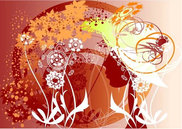 Profil d'une fille parmi les fleurs — Image vectorielle