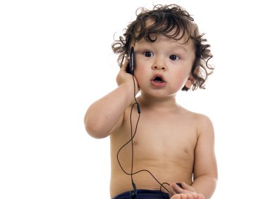 Baby with MP3 player. clipart