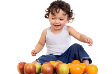 Child with fruits. clipart