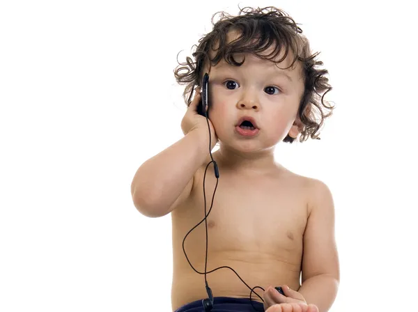 Baby with MP3 player. — Stock Photo, Image