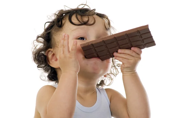 Criança com chokolate . — Fotografia de Stock