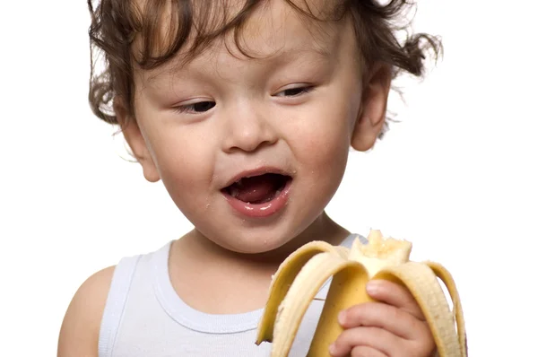 Barn med banan. — Stockfoto
