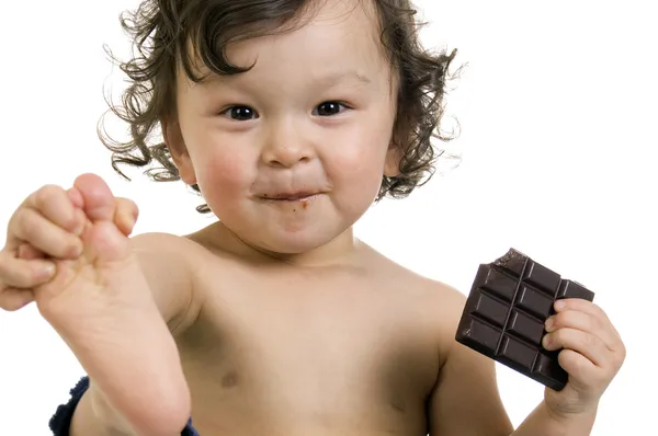 Dziecko z czekoladą. — Zdjęcie stockowe
