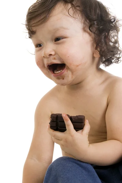 Dítě s čokoládou. — Stock fotografie