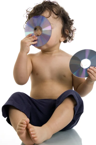 Baby with disk. — Stock Photo, Image