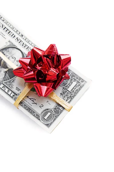 En dollar sedel bundna med röd rosett — Stockfoto