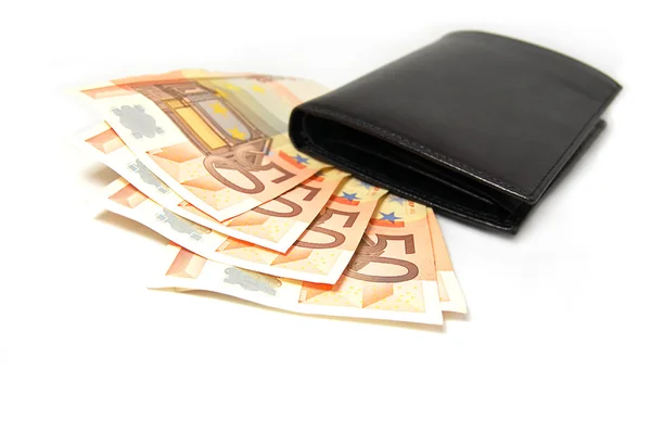 Väska med femtio eurosedlar — Stockfoto