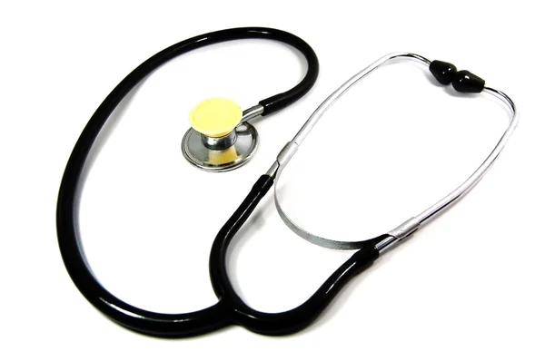 Siyah stetoskop üzerinde beyaz izole — Stok fotoğraf