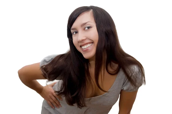 Breed lachende gelukkig brunette — Stockfoto