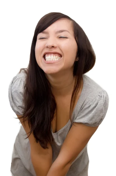 Широко сміється брюнетка показує зуби — стокове фото