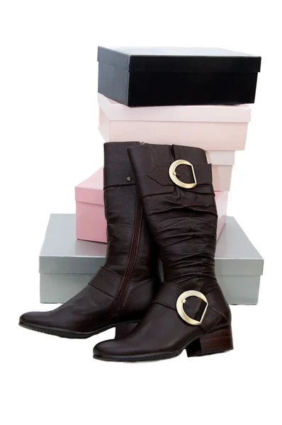 Par de botas de mulher de inverno marrom — Fotografia de Stock