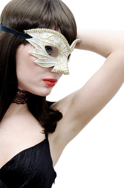 Geheimnisvolle Frau in venezianischer Maske — Stockfoto