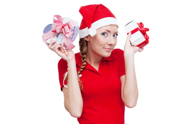 Weihnachtsmann-Helfer mit Geschenken — Stockfoto