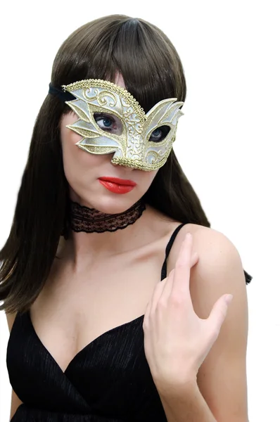 Geheimnisvolle Frau in venezianischer Maske — Stockfoto