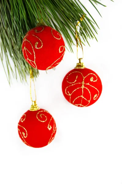 Red balls on Christmas tree — Stock Photo, Image