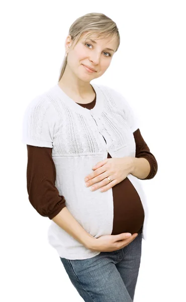 Terhes nő mosolyog — Stock Fotó